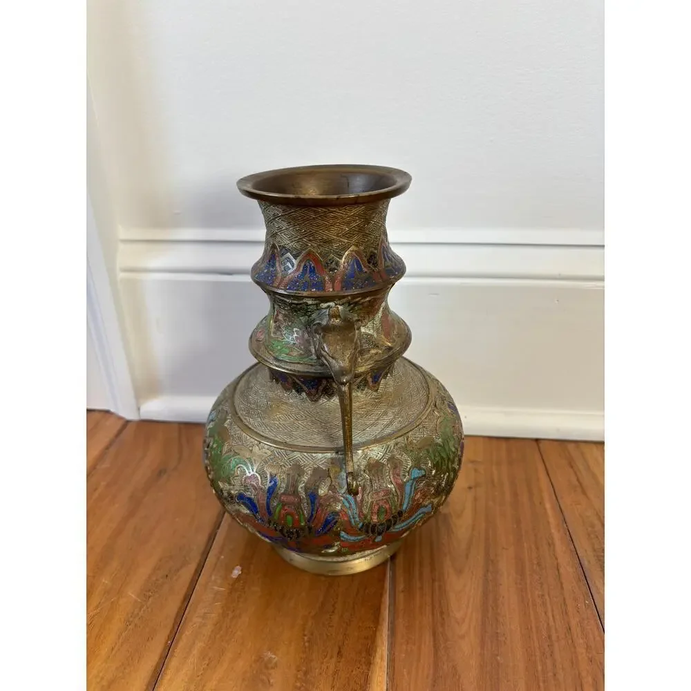 Antique Brass Japanese Cloisonne Champleve DRAGON Handle
